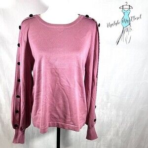 Carmen Marc Valvo pink knit sweater with black button sleeves size XL NWT